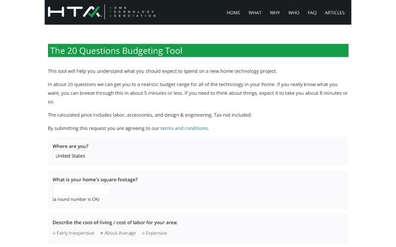 Architects, Builders, Interior Designers & Construction Estimators Applaud HTA’s Technology Budget Calculator